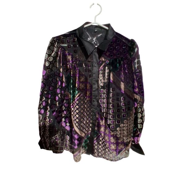 Fate Whimsigoth Velvet Burnout Art to Wear Womens size Small Old Money fairy Top - Picture 3 of 12